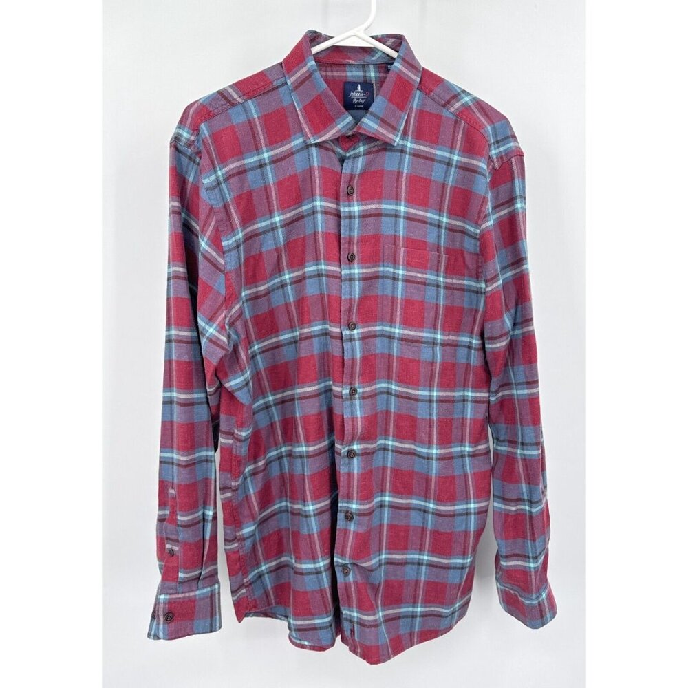 johnnie-O Top Shelf Button Up Shirt Red Plaid Hemp Blend Size‎ XL